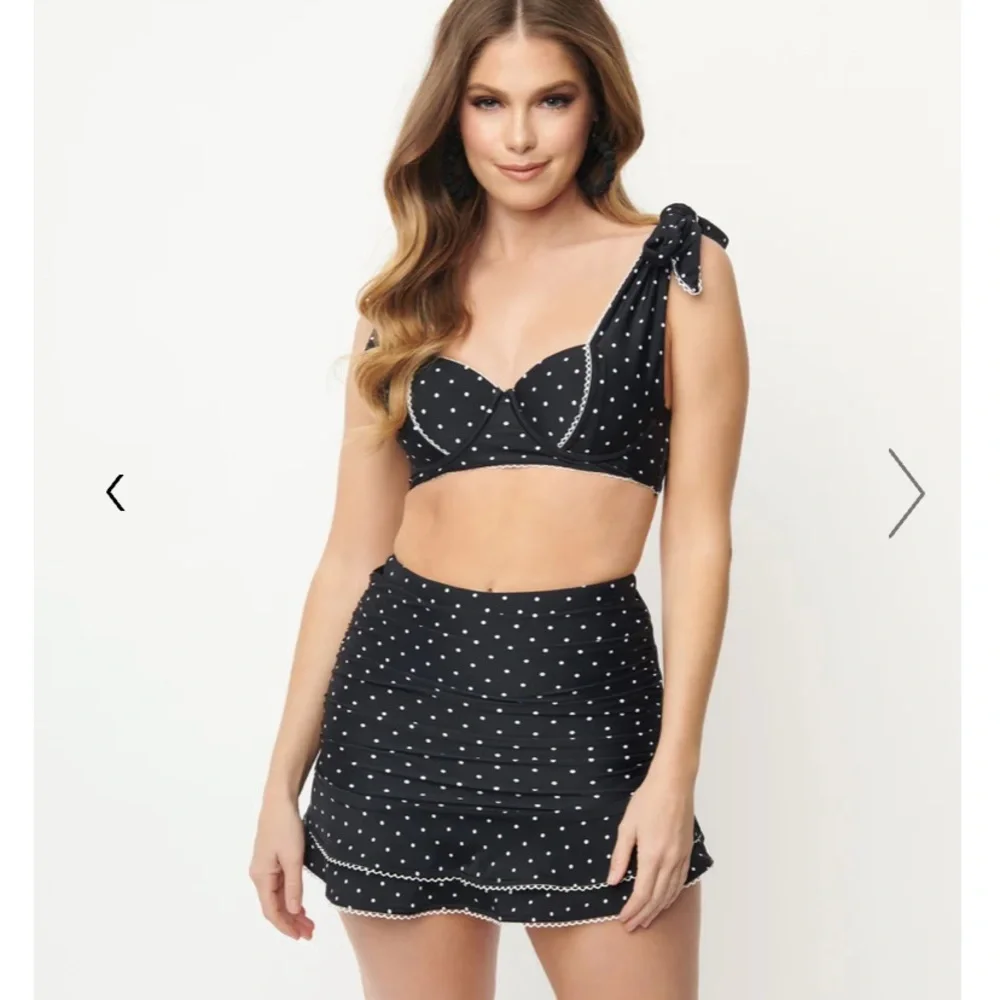 Unique Vintage Black & White‎ Pin Print Alice Swim Skirt Bikini Bottom Only